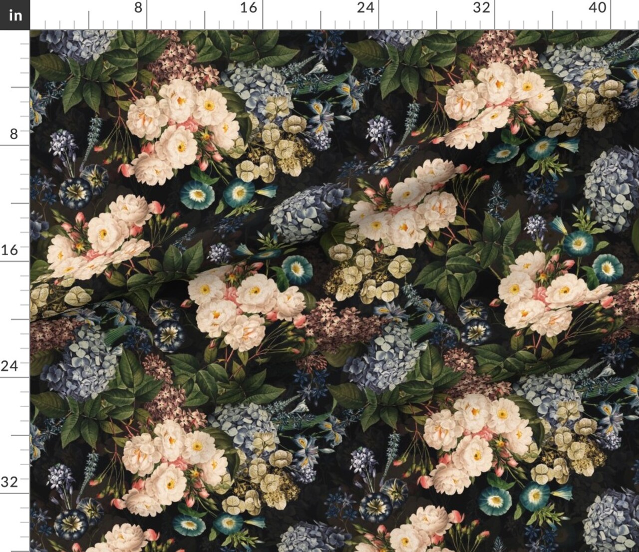 Dark Botanical Victorian Garden Vintage Rose Cottagecore Maximalist English Cottage Edwardian Custom Printed Fabric by Spoonflower Various Fabrics by the Yard or Fat Quarter